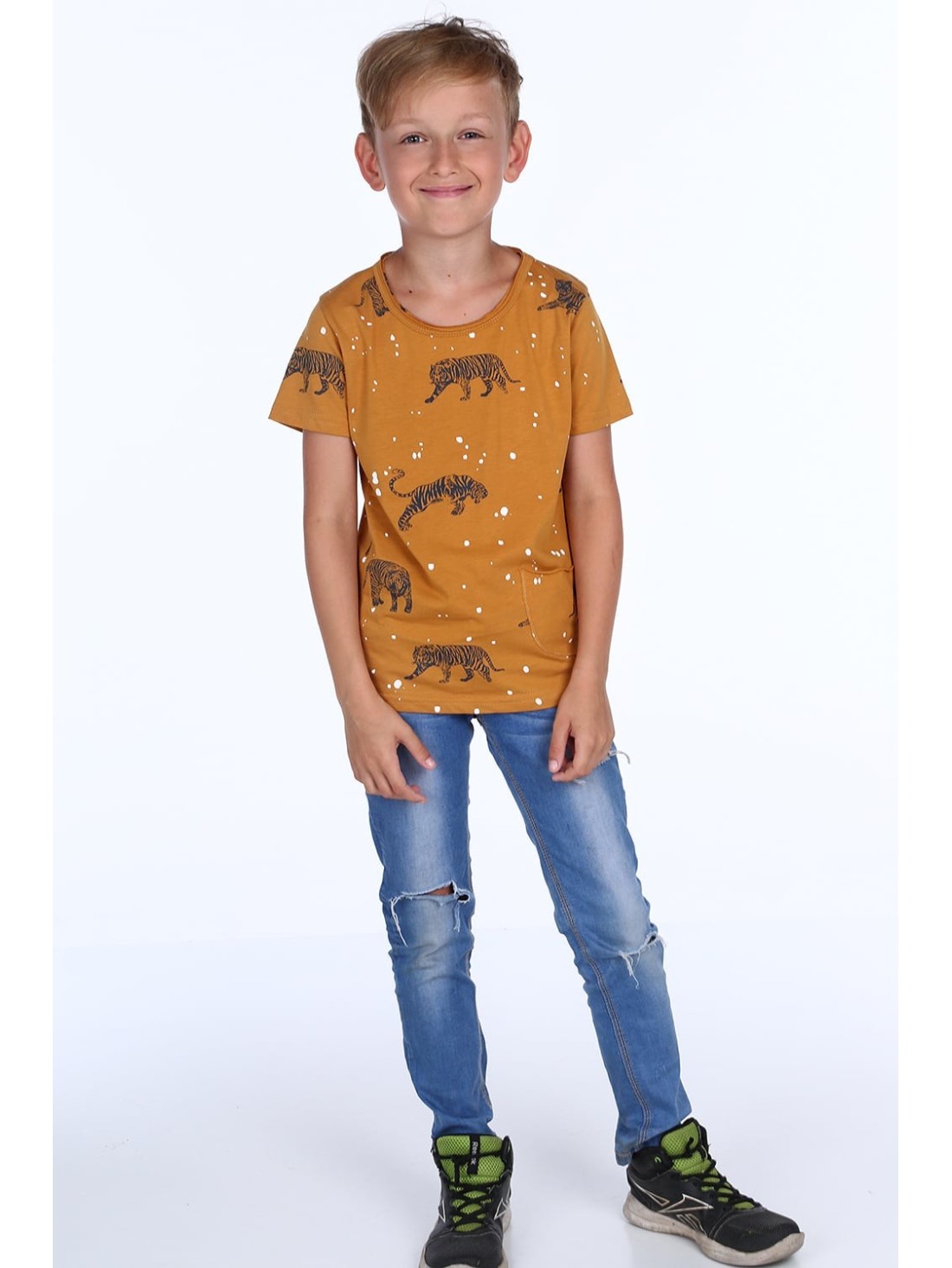 Jungen-T-Shirt mit Tigern, Honig NDZ4504 – Online-Shop – Boutique